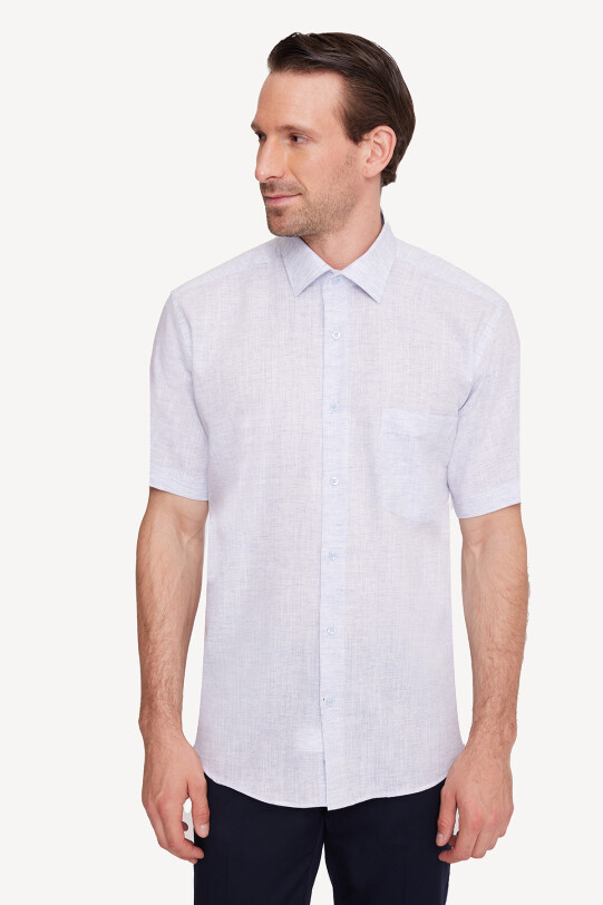 Erkek Mavi Kısa Kol Regular Fit Gömlek