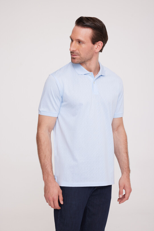 Erkek Mavi Polo Yaka Desenli TShirt