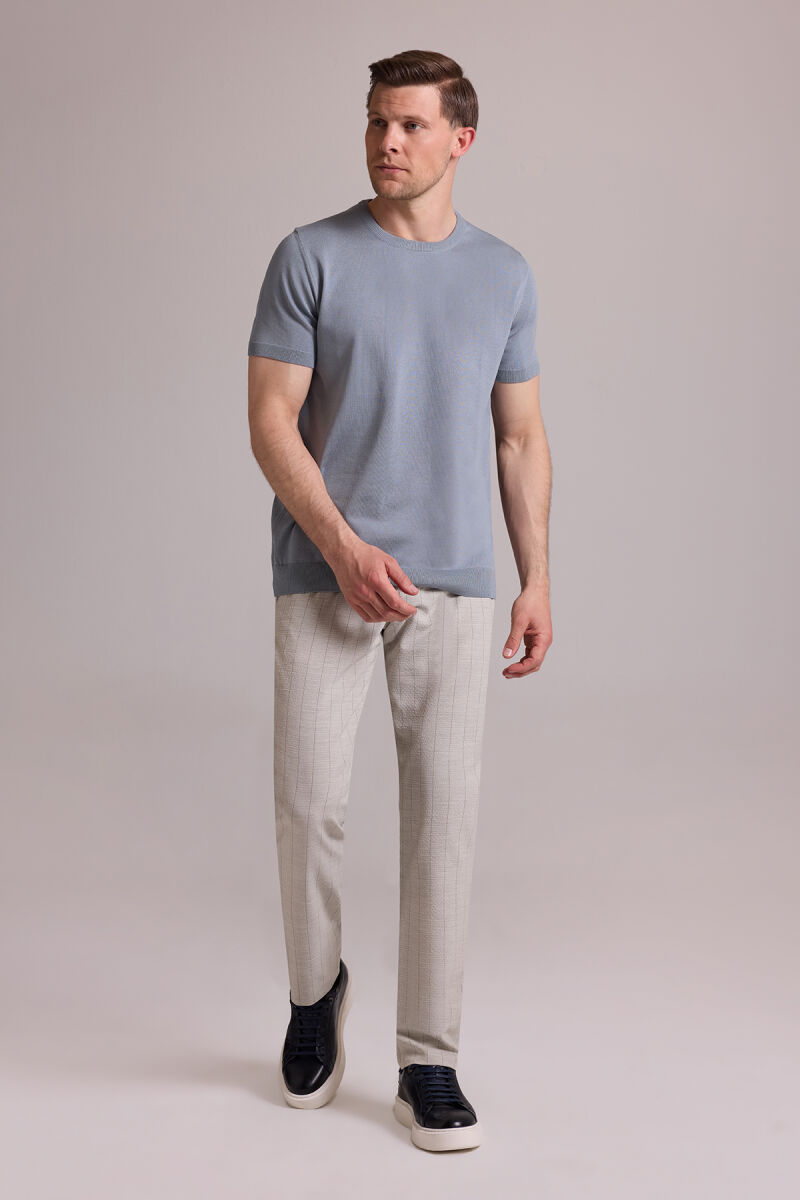 Erkek Mavi Regular Fit Bisiklet Yaka Triko Tişört - 3
