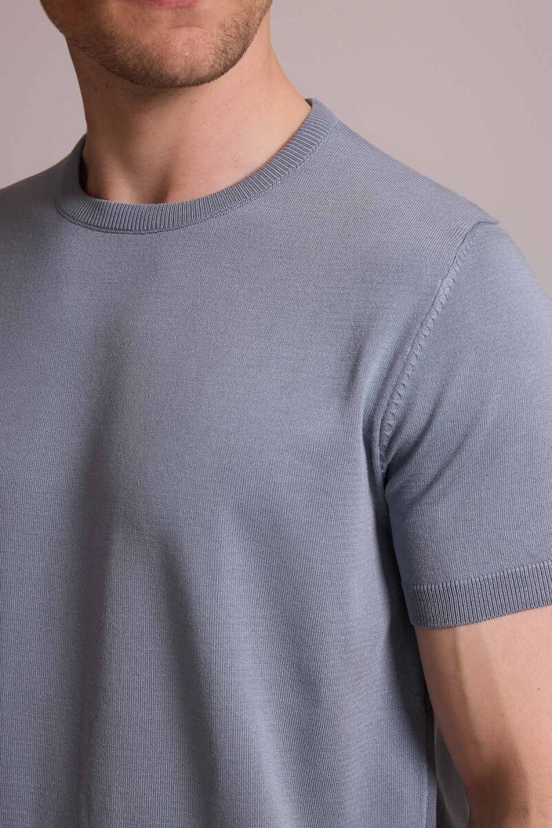 Erkek Mavi Regular Fit Bisiklet Yaka Triko Tişört - 7