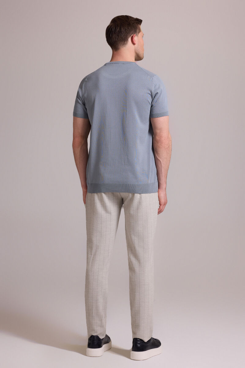 Erkek Mavi Regular Fit Bisiklet Yaka Triko Tişört - 8