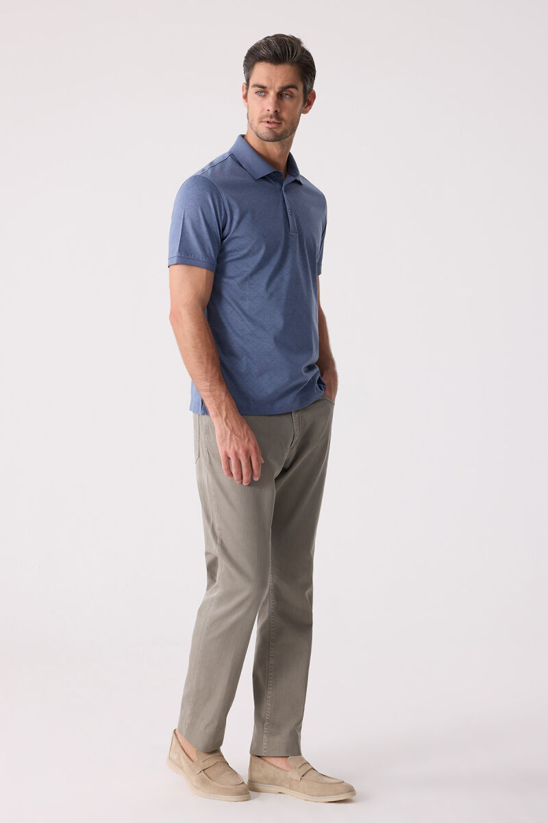 Erkek Mavi Regular Fit Desenli Merserize Polo Yaka Tişört - 4