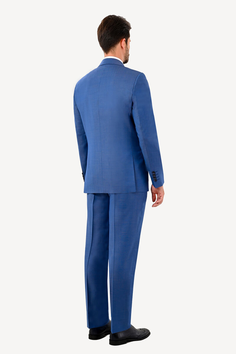 Erkek Mavi Regular Fit Kruvaze Takım Elbise - 4