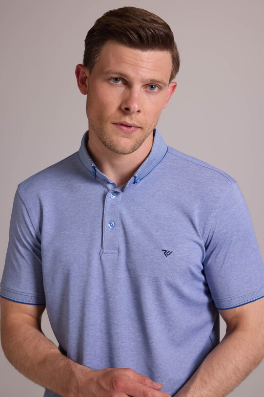 Erkek Mavi Regular Fit Merserize Polo Yaka T-shirt