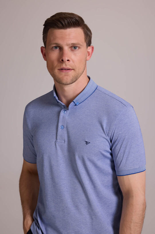 Erkek Mavi Regular Fit Merserize Polo Yaka T-shirt