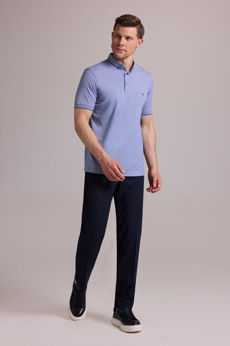 Erkek Mavi Regular Fit Merserize Polo Yaka T-shirt - 3