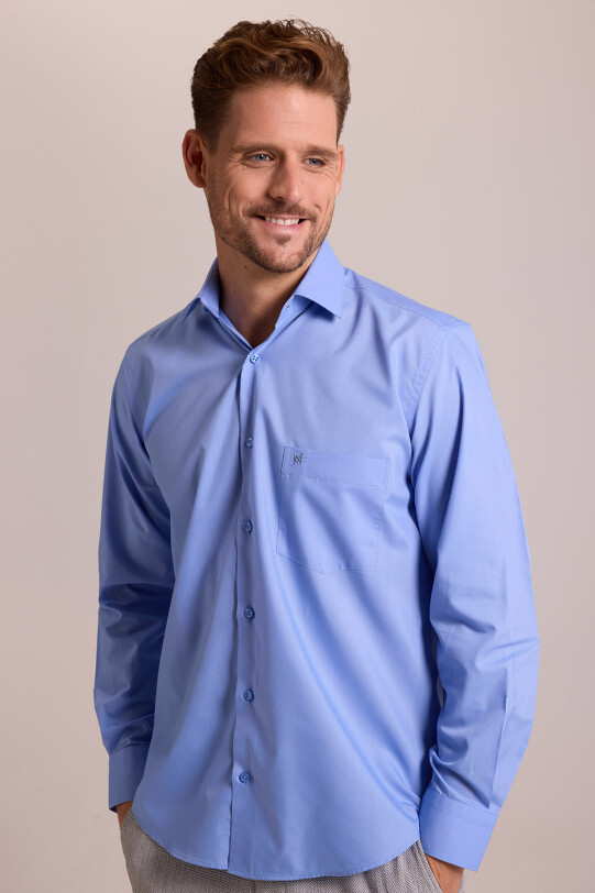 Erkek Mavi Regular Fit Uzun Kollu Pamuklu Gömlek