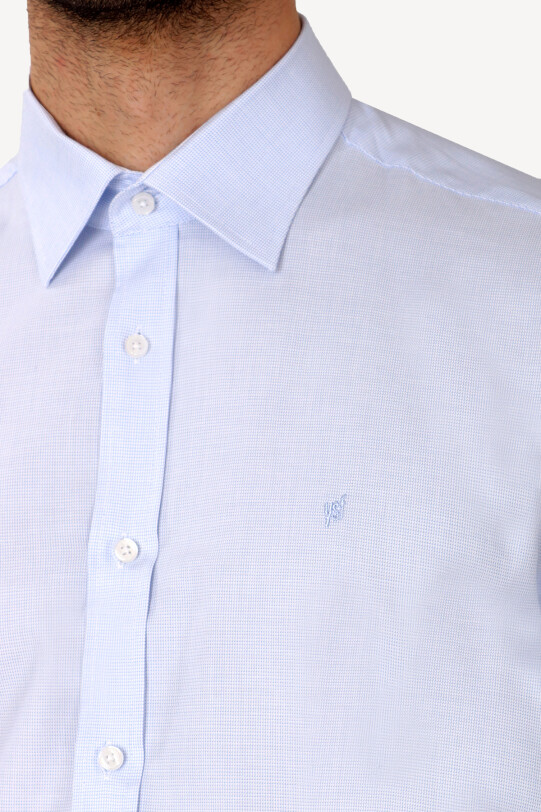 Erkek Mavi Slim Fit Uzun Kol Desenli Gömlek