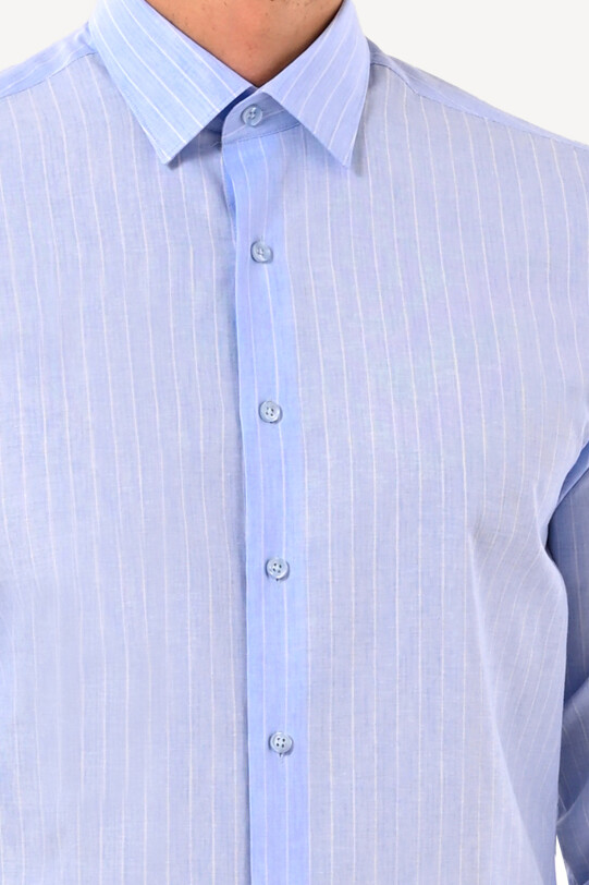 Erkek Mavi Slim Fit Uzun Kol Gömlek