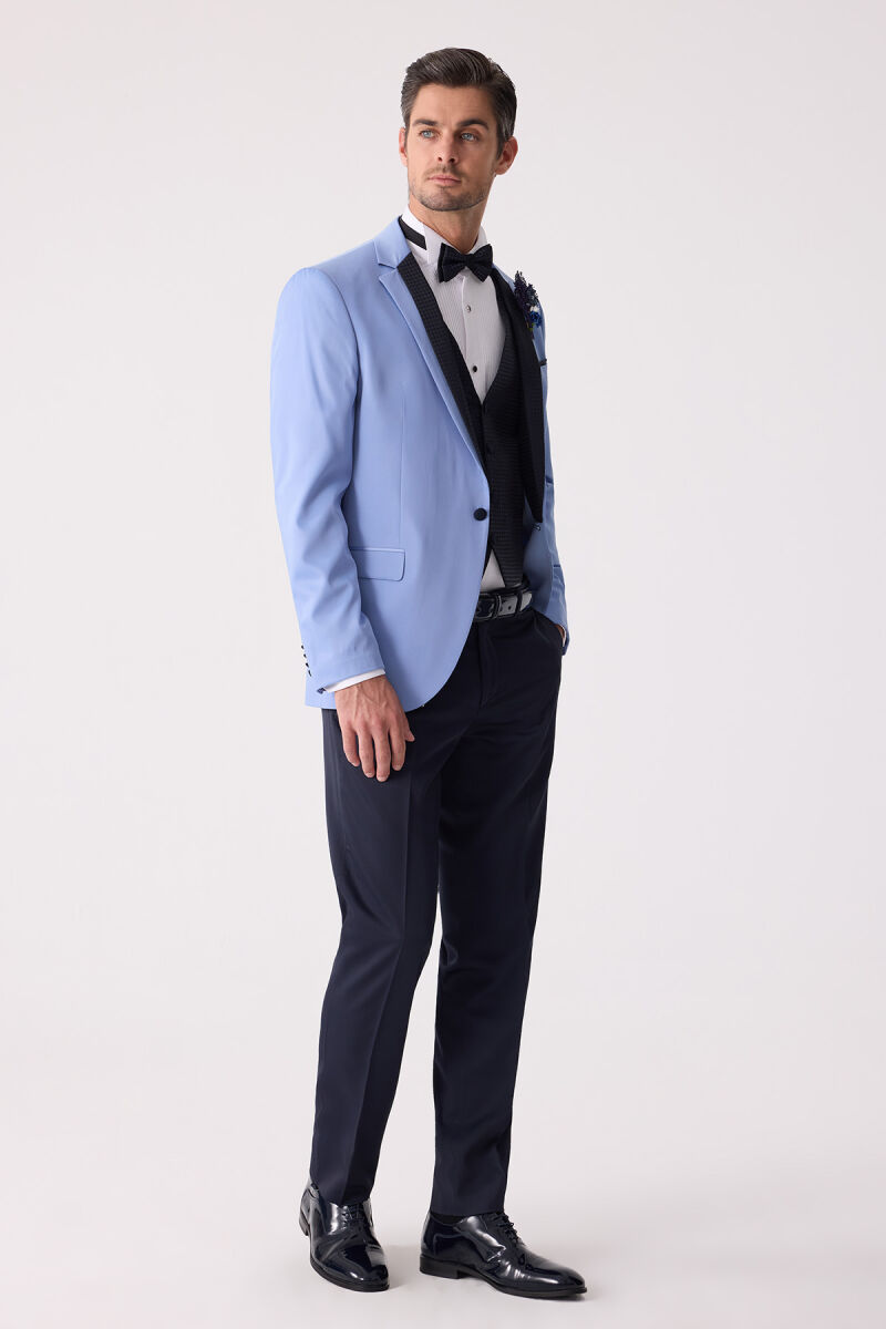Erkek Mavi Slim Fit Yelekli Damatlık - 4