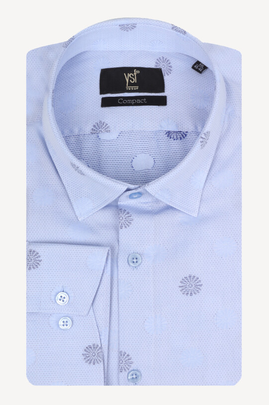 Erkek Mavi Spor Desenli Uzun Kol Gömlek