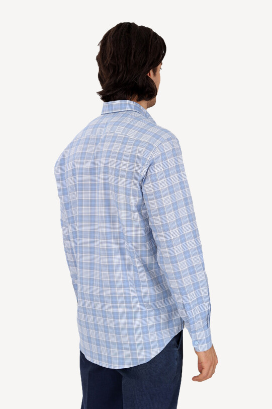 Erkek Mavi Uzun Kol Kareli Gömlek