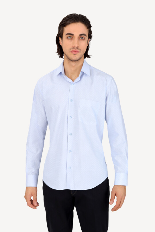 Erkek Mavi Uzun Kol Klasik Desenili Gömlek