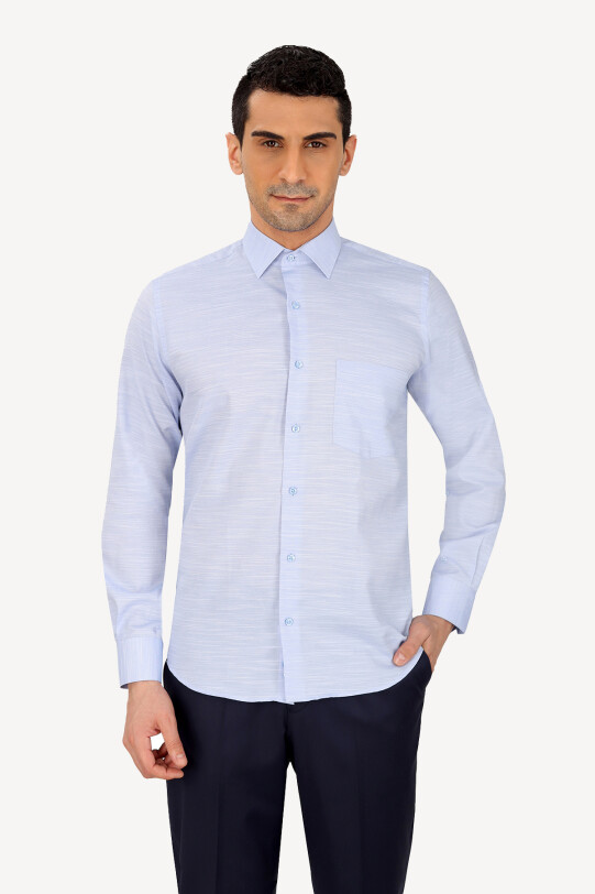 Erkek Mavi Uzun Kol Klasik Gömlek