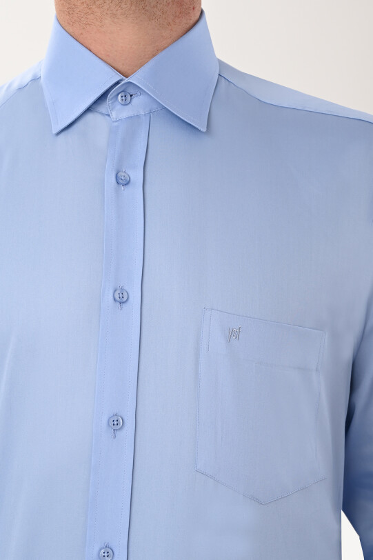 Erkek Mavi Uzun Kol Klasik Saten Gömlek