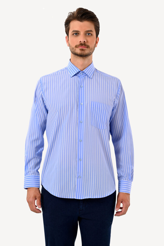 Erkek Mavi Uzun Kol Regular Fit Gömlek