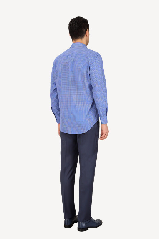 Erkek Mavi Uzun Kol Spor Kareli Gömlek