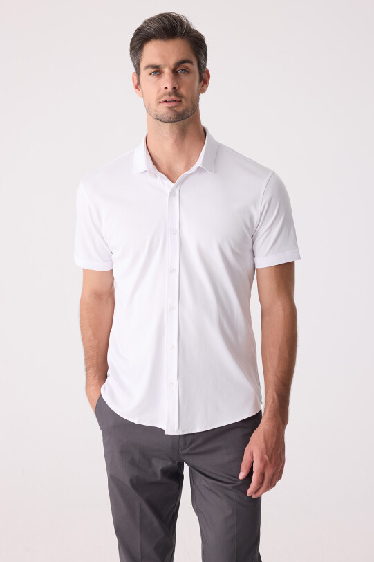 Erkek Beyaz Merserize Kısa Kol Gömlek