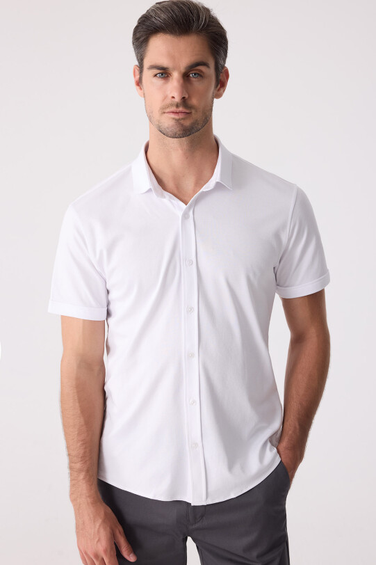 Erkek Beyaz Merserize Kısa Kol Gömlek