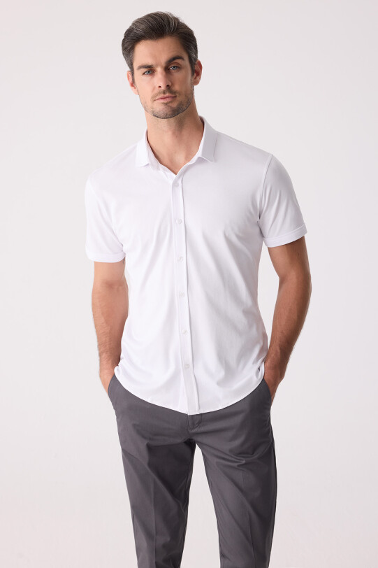 Erkek Beyaz Merserize Kısa Kol Gömlek