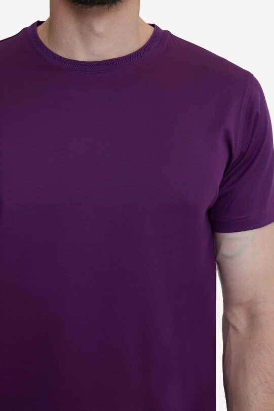 Erkek Mor Bisiklet Yaka Pamuklu T-shirt