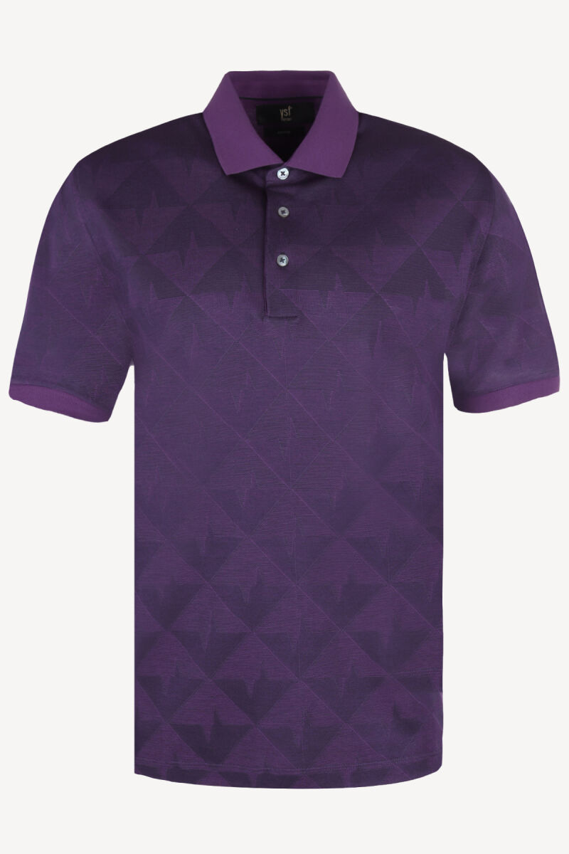 Erkek Mor Polo Yaka Regular Fit Desenli Tshirt - 1