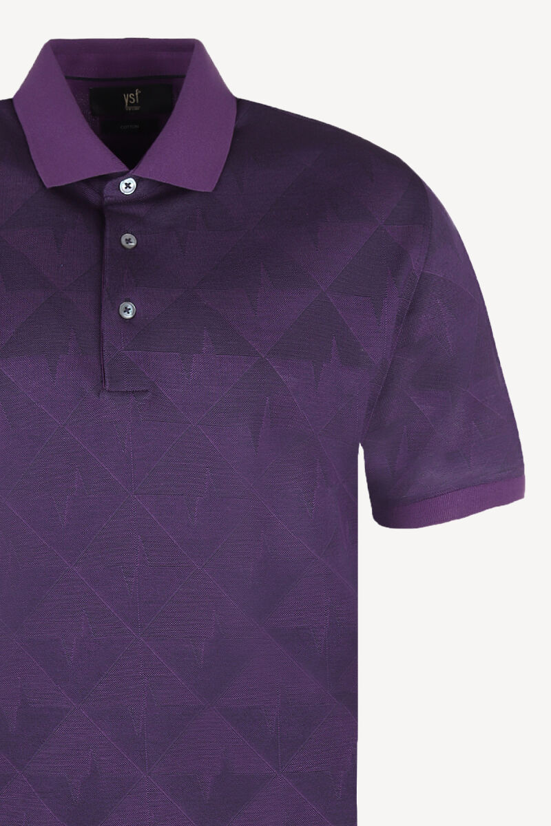 Erkek Mor Polo Yaka Regular Fit Desenli Tshirt - 2