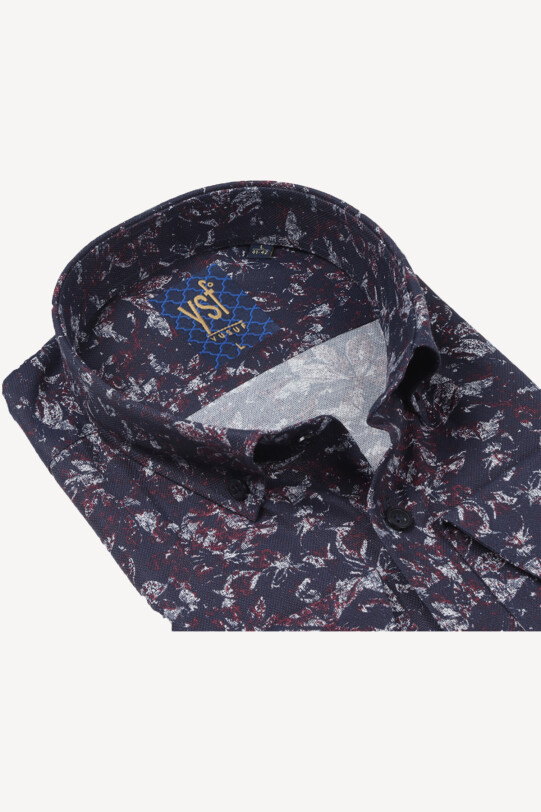 Erkek Mürdüm Desenli Slim Fit Gömlek