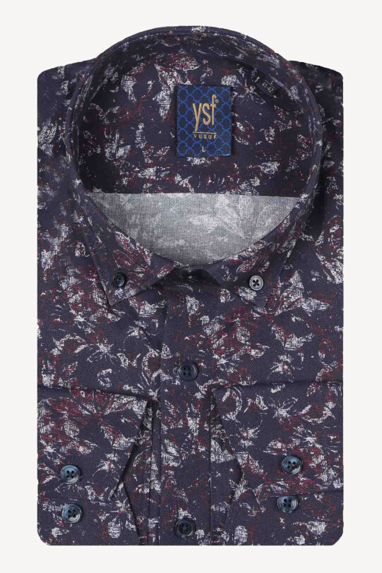 Erkek Mürdüm Desenli Slim Fit Gömlek