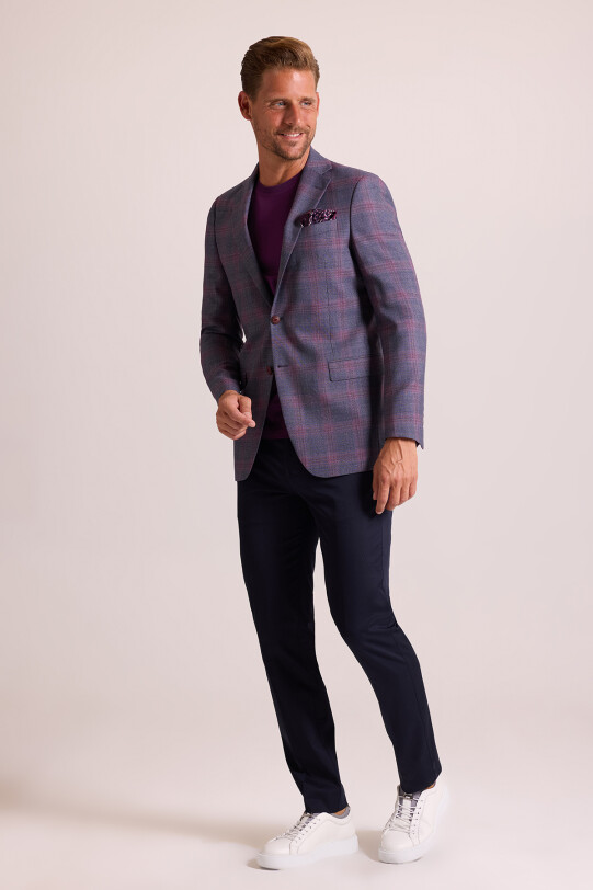 Erkek Mürdüm Ekose Keten Spor Ceket