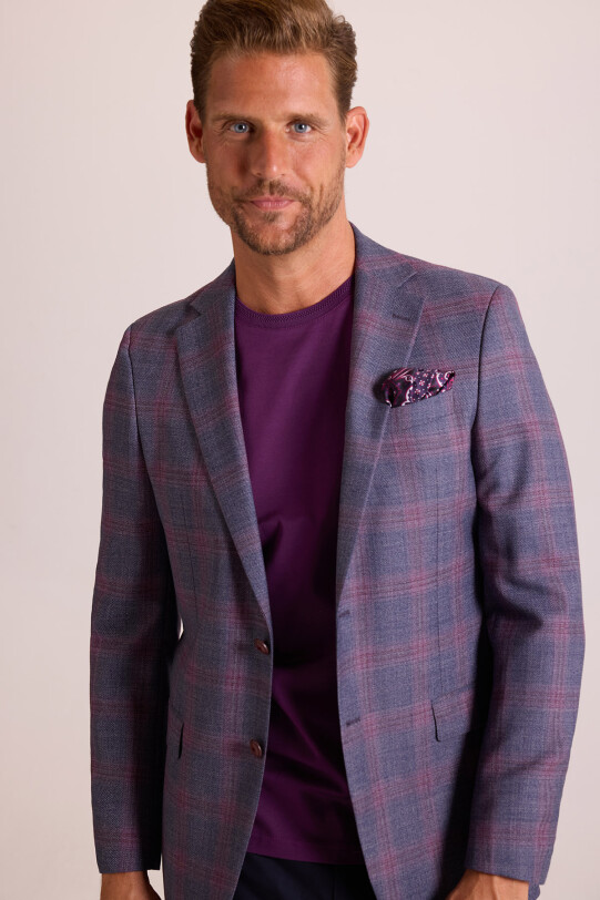 Erkek Mürdüm Ekose Keten Spor Ceket