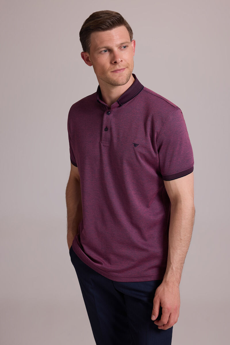 Erkek Mürdüm Regular Fit Merserize Polo Yaka T-shirt - 3