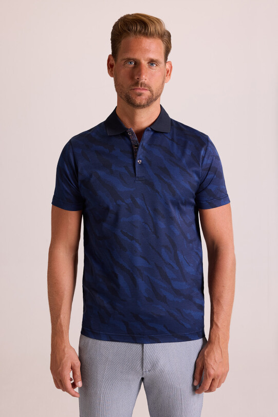 Erkek Parlament Polo Yaka Kamuflaj Desen T-Shirt