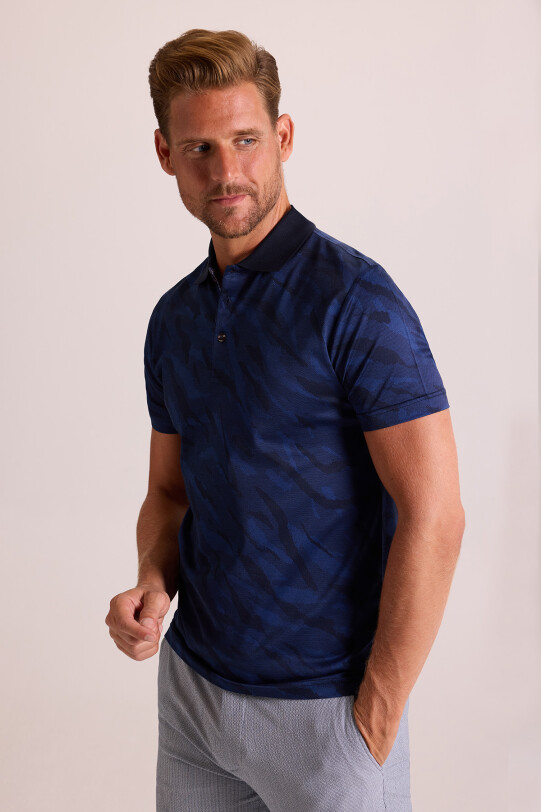 Erkek Parlament Polo Yaka Kamuflaj Desen T-Shirt