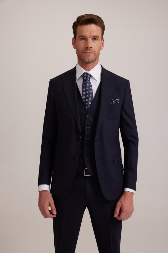 Erkek Parlament Regular fit Yelekli Sivri Yaka Takım Elbise