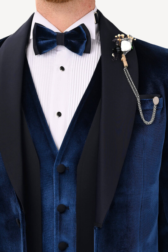 Erkek Parlament Şal Yaka Yelekli Slim Fit Damatlık