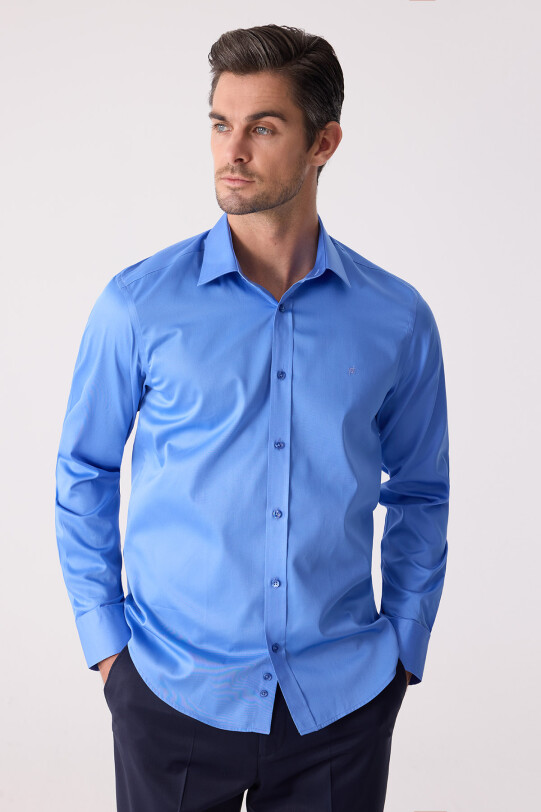 Erkek Parlament Slim Fit Saten Gömlek