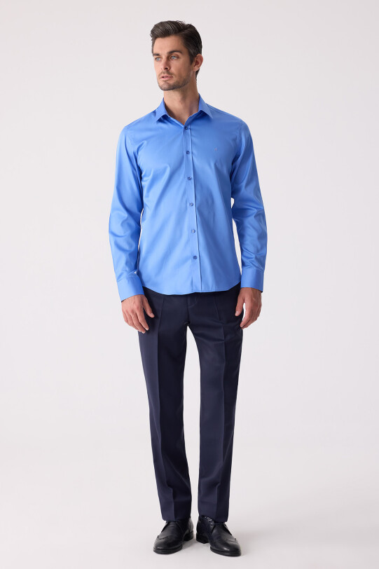 Erkek Parlament Slim Fit Saten Gömlek