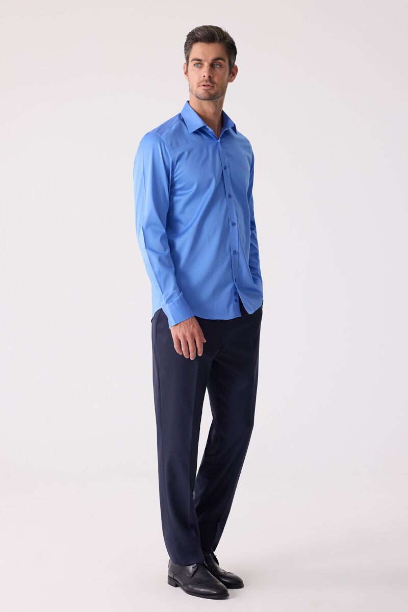 Erkek Parlament Slim Fit Saten Gömlek - 5