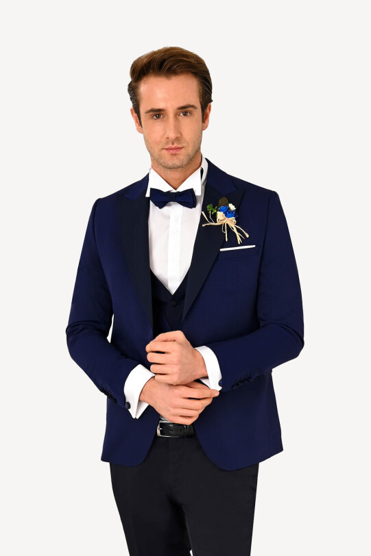 Erkek Parlament Slim Fit Kırlangıç Yaka Yelekli Damatlık