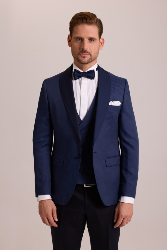 Erkek Parlament Slim Fit Şal Yaka Yelekli Damatlık