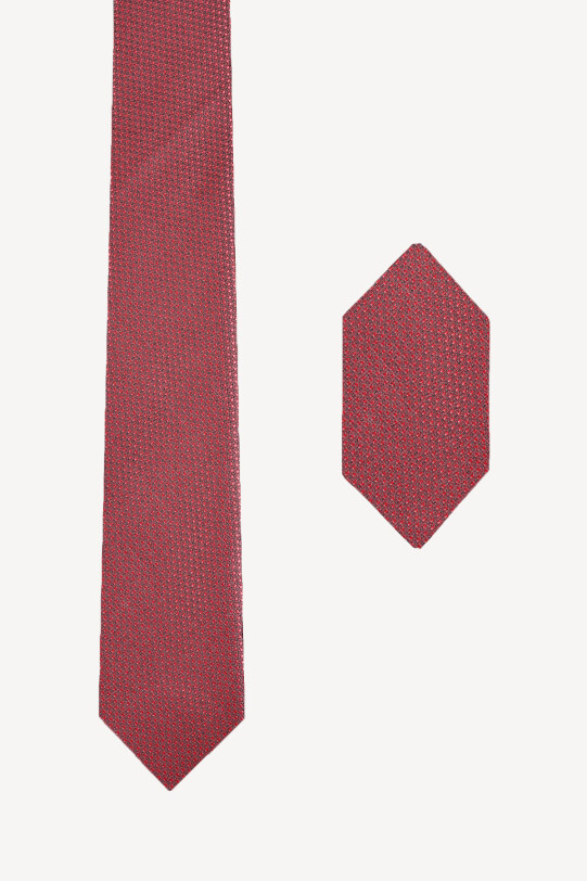 Erkek Pembe Nokta Desenli Kravat Mendil Set - YSF