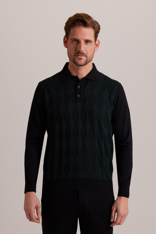 Erkek Polo Yaka Baklava Desenli Triko