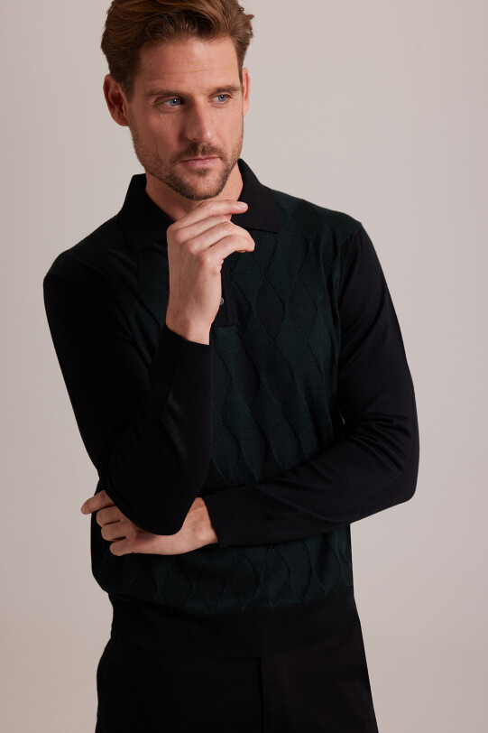 Erkek Polo Yaka Baklava Desenli Triko