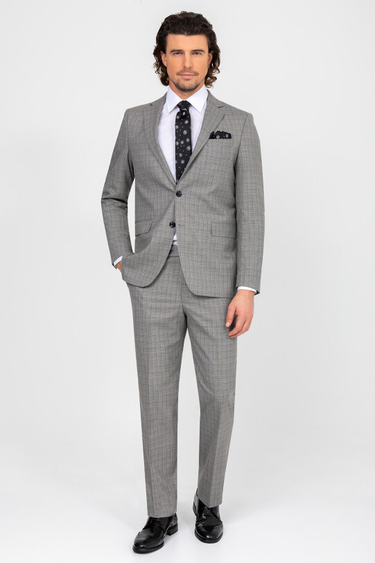 Erkek Gri Regular Fit Desenli Takım Elbise