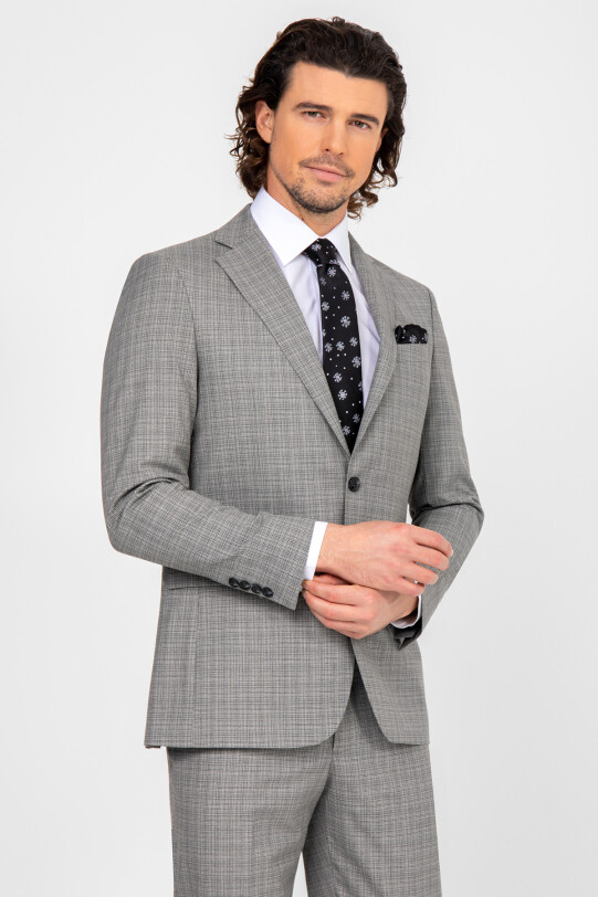Erkek Gri Regular Fit Desenli Takım Elbise