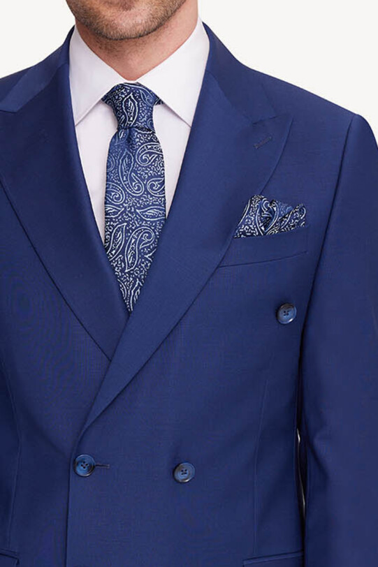 Erkek Saks Mavisi Regular Fit Kruvaze Takım Elbise