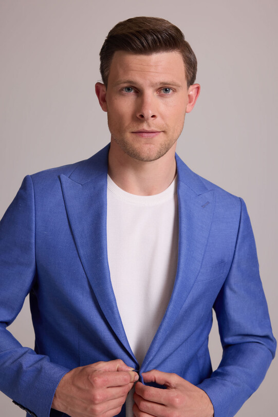 Erkek Saks Mavisi Regular Fit Sivri Yaka Tek Ceket