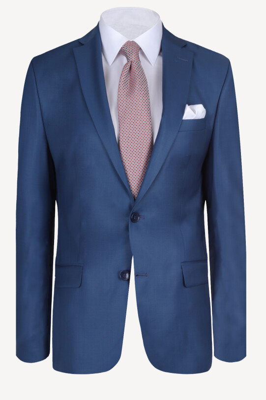 Erkek Saks Mavisi Slim Fit %100 Yün Takım Elbise