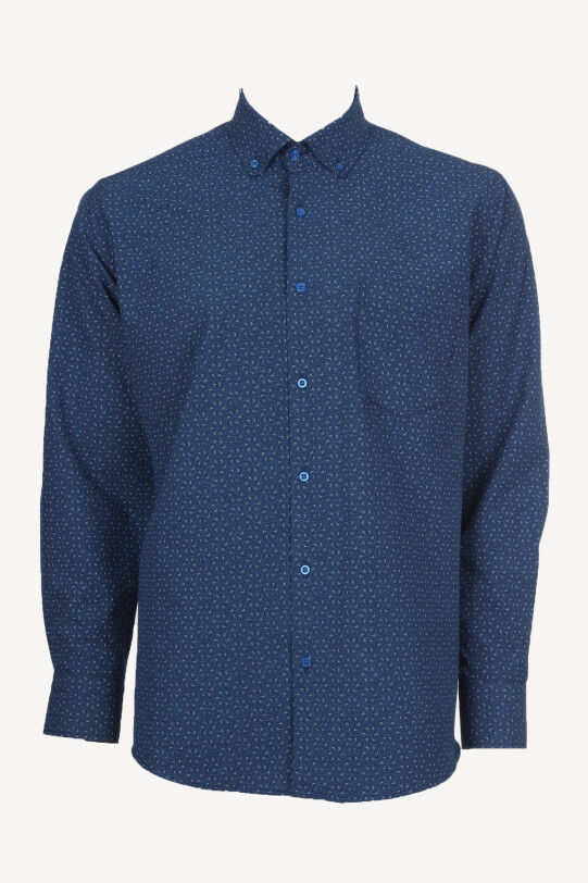 Erkek Saks Mavisi Uzun Kol Klasik Desenli Gömlek